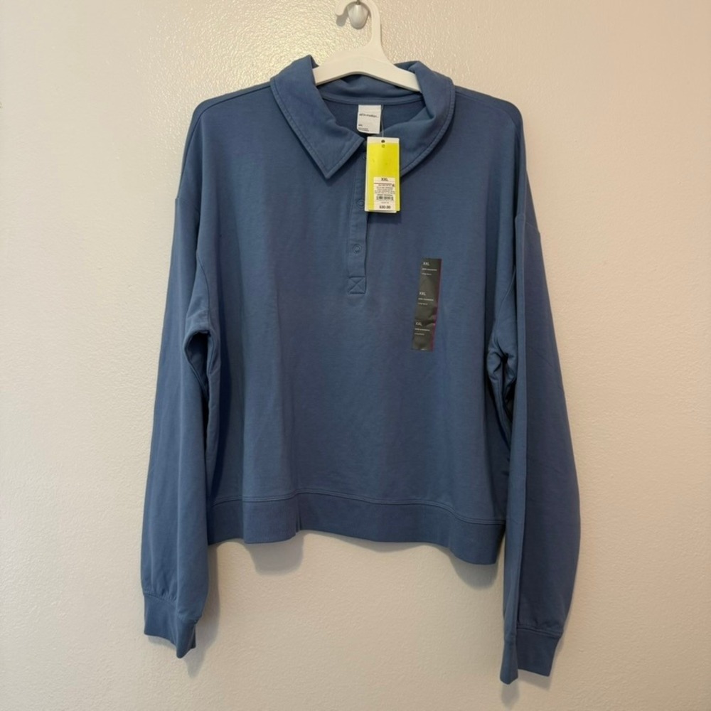 All in Motion Womens XXL Polo Sweatshirt State Blue Modal French Terry